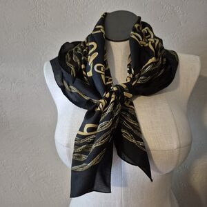 Vintage Italian Scarf Chain Print Black  Gold Polyester